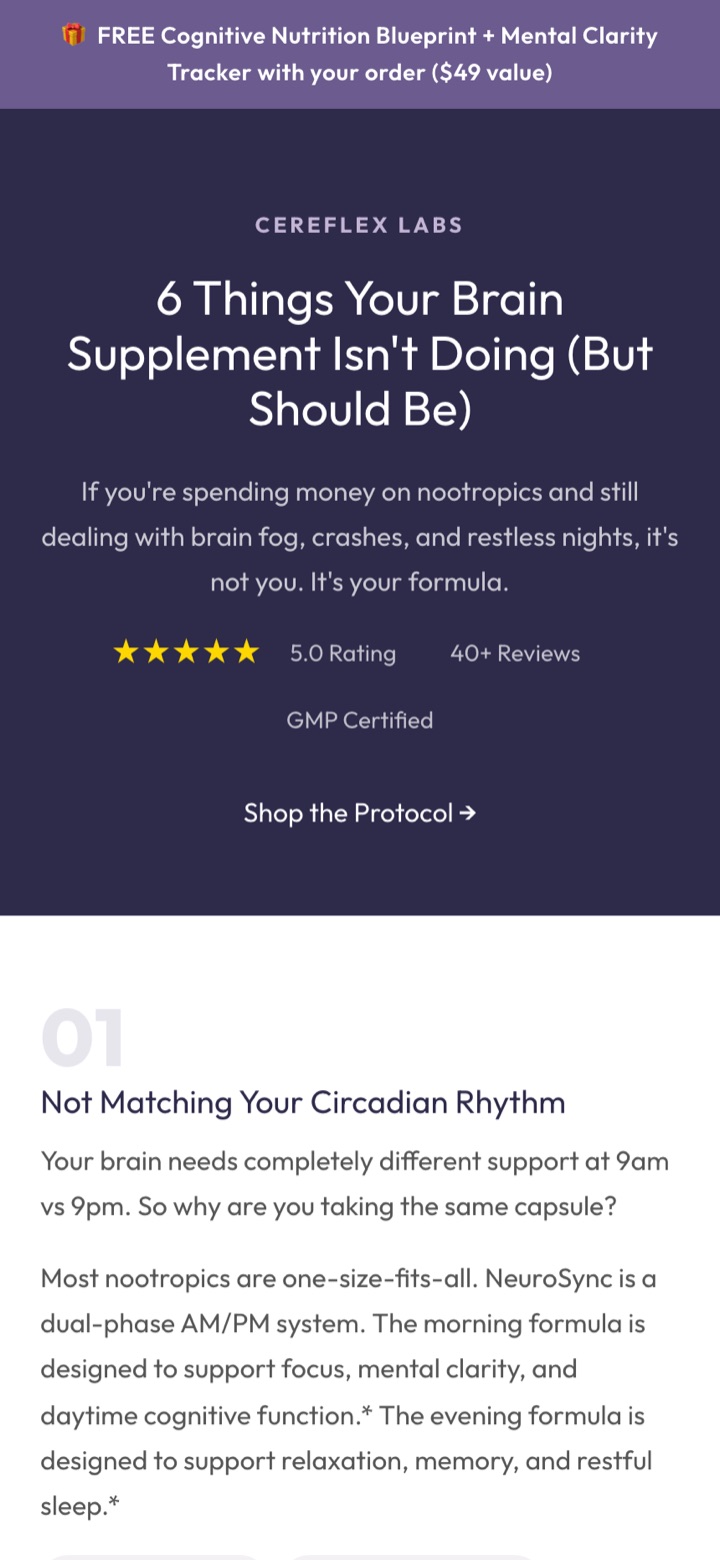 CereFlex listicle page on mobile