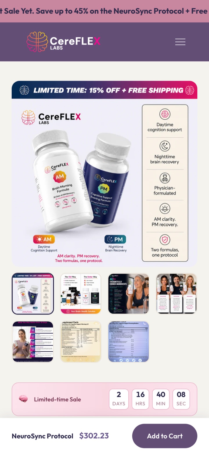 CereFlex product page on mobile