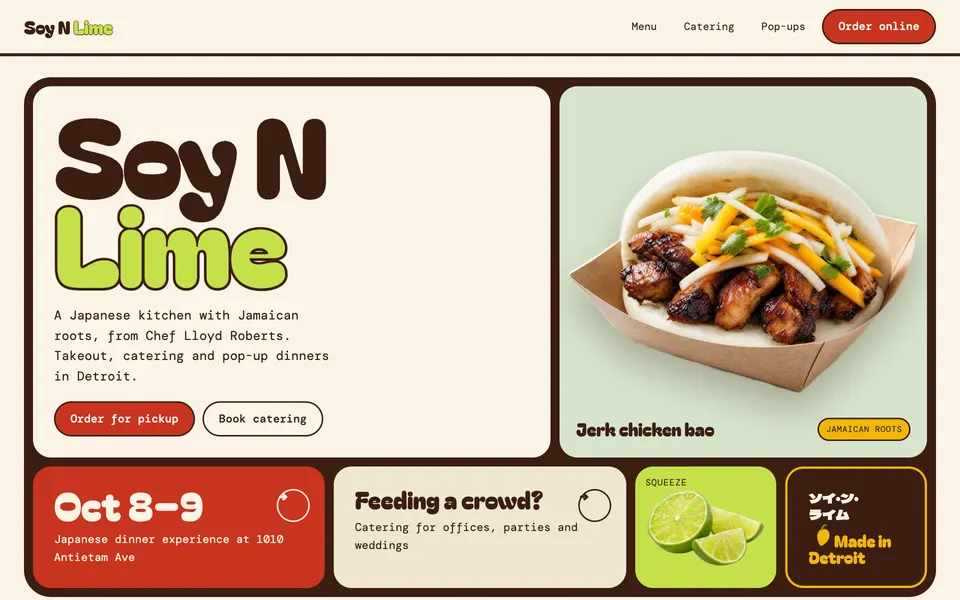 Soy N Lime design direction laid out like a bento box