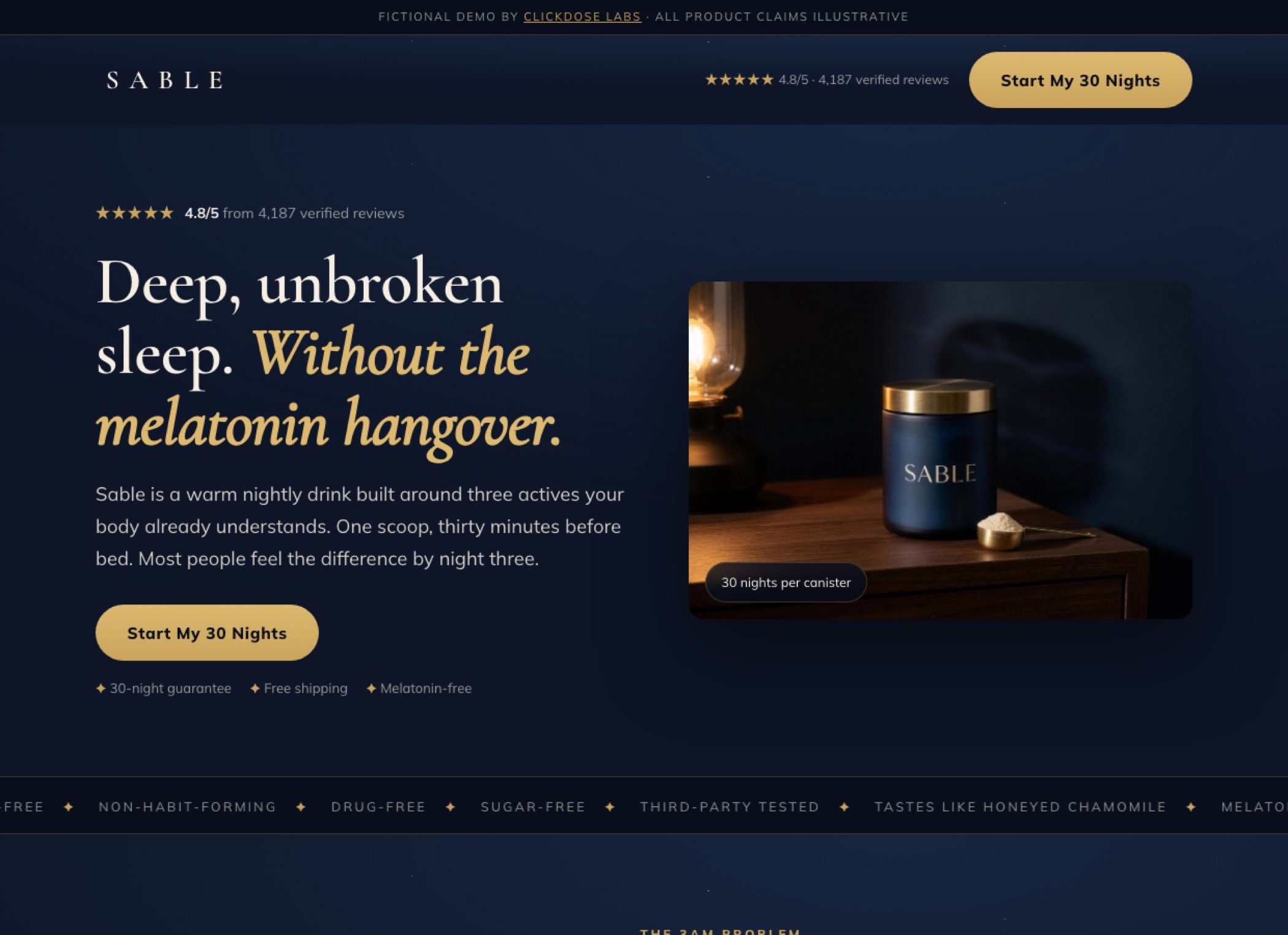 Sable sales page built by ClickDose Labs