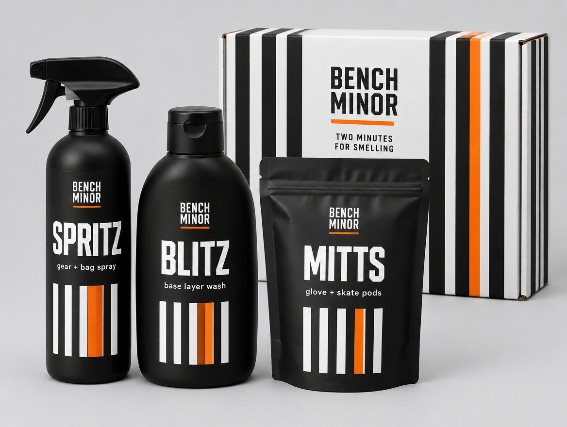 The Bench Minor kit: Spritz, Blitz, Mitts and the striped box