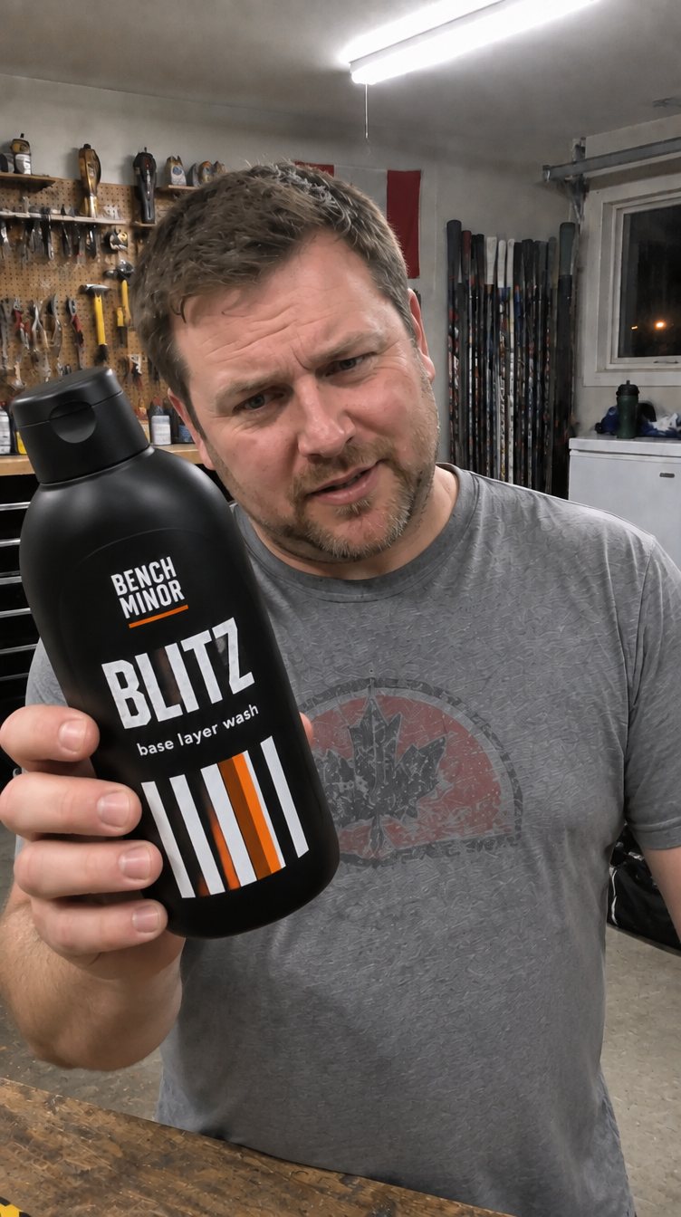 Dave squinting at the back of the Blitz bottle