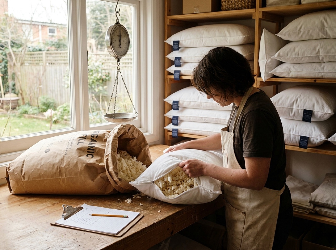 The NOD workshop: filling pillow shells by hand from a batch of shredded latex