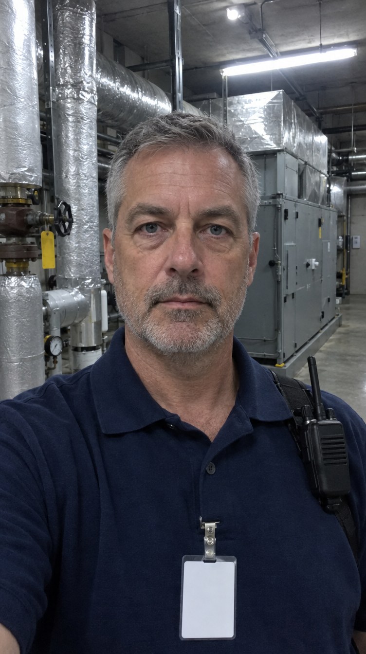 AI-generated facilities director in a hospital mechanical room